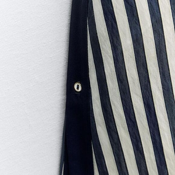 BLOGGER'S FAVE!  Zara PRINTED MIDI SHIRT DRESS stripes maxi dress navy blue - Picture 13 of 13